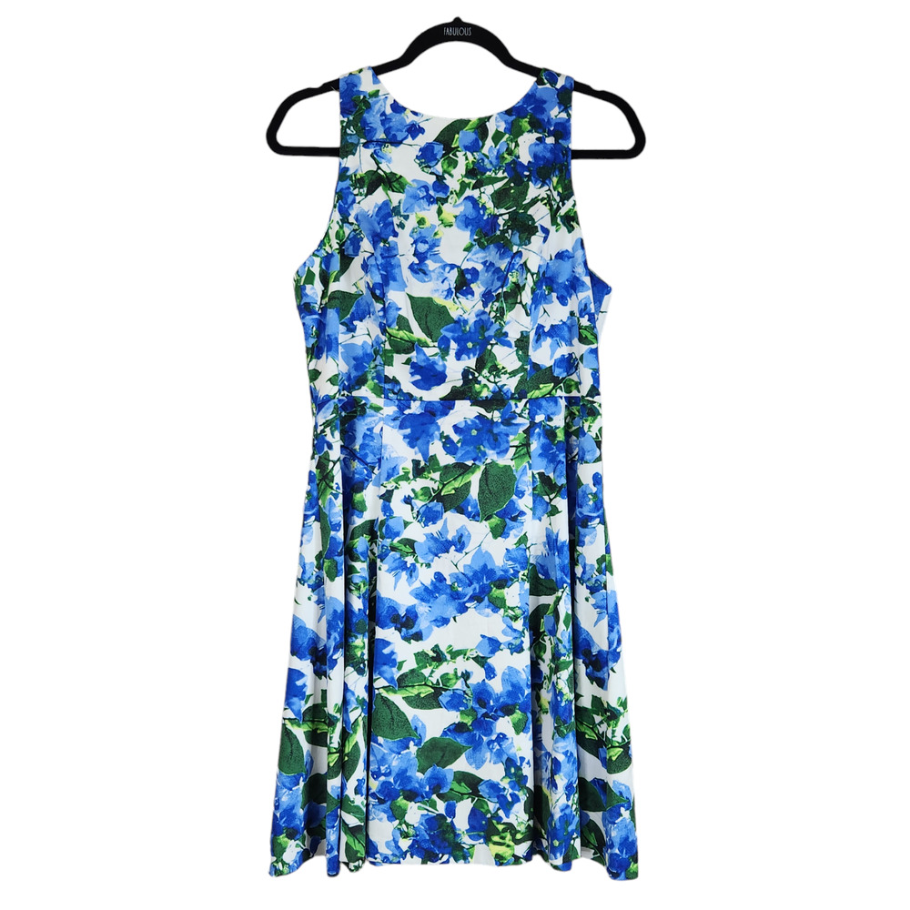 MILLY Womens A-Line Dress Size 8 Blue White Floral Sleeveless Lined Knee Length